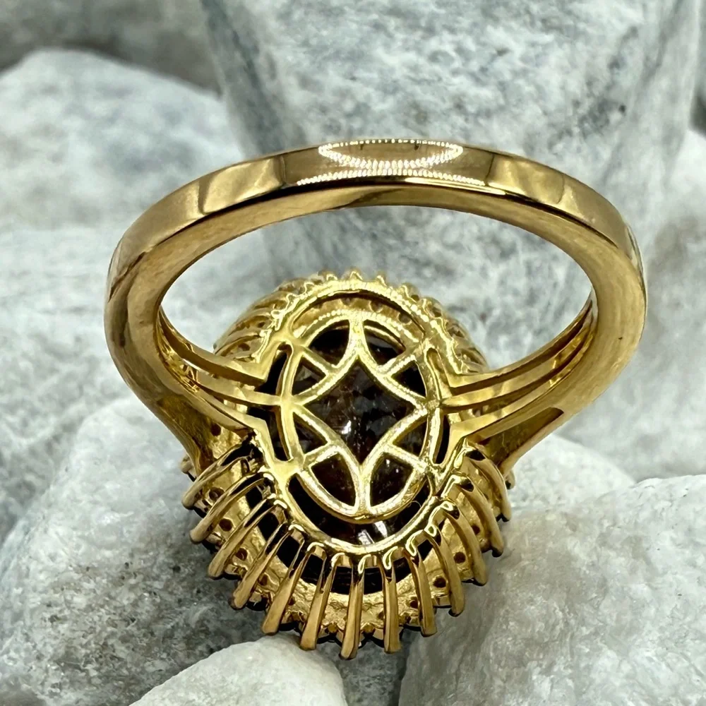 Zawadi Chocolate Sapphire & Smoky Quartz Sunburst Ring 13.30 ctw 18K Vermeil 925